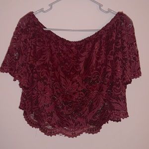 Burgundy lace crop top -$14!